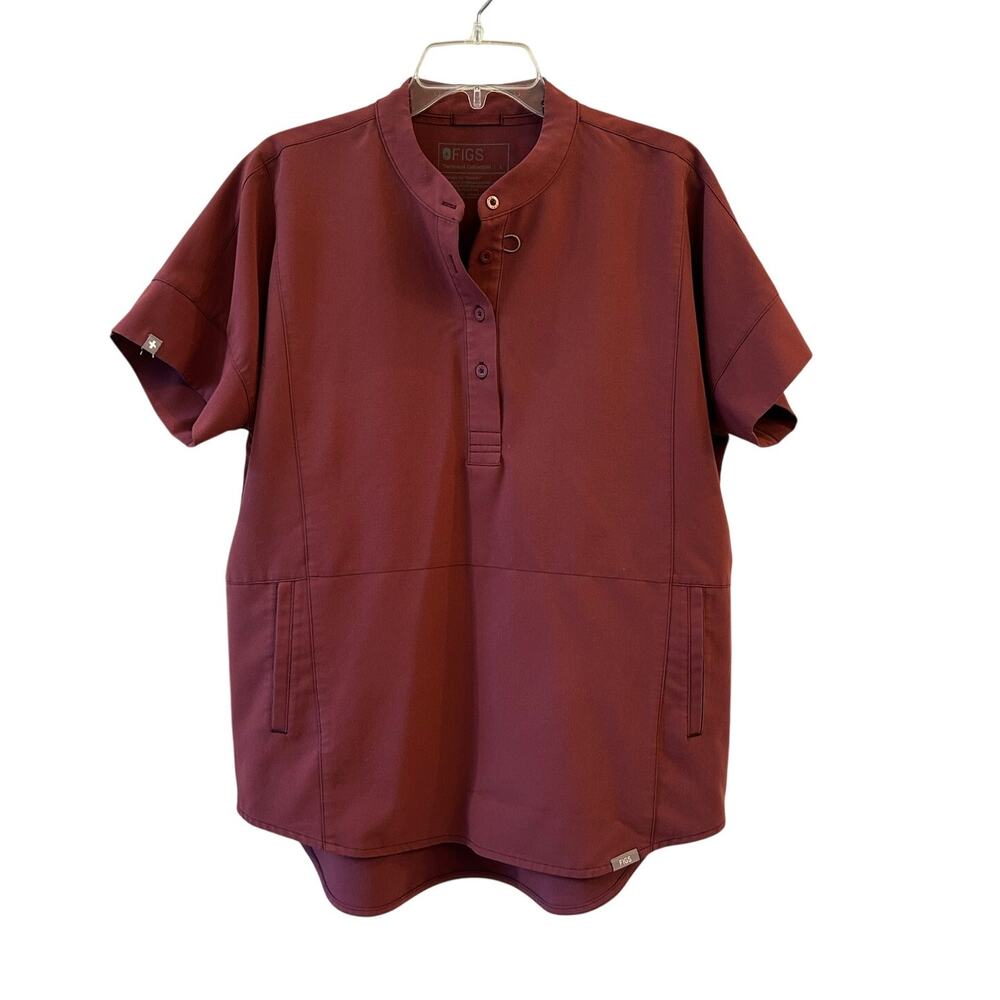 FIGS Rafaela Technical Collection Scrub Top Short Sleeve Burgundy Size Large